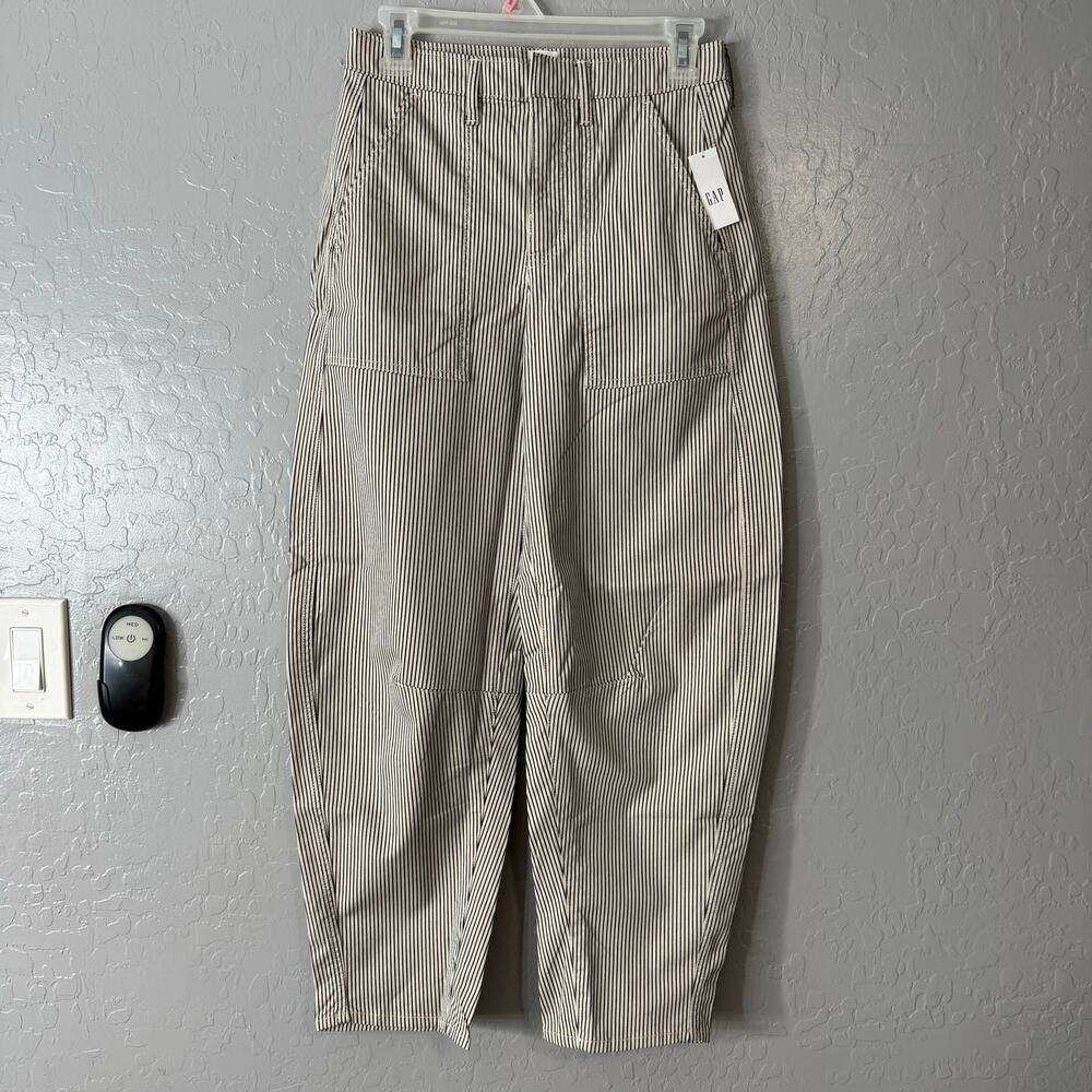 Gap High Rise Barrel Khakis, New Off White Stripe, 00